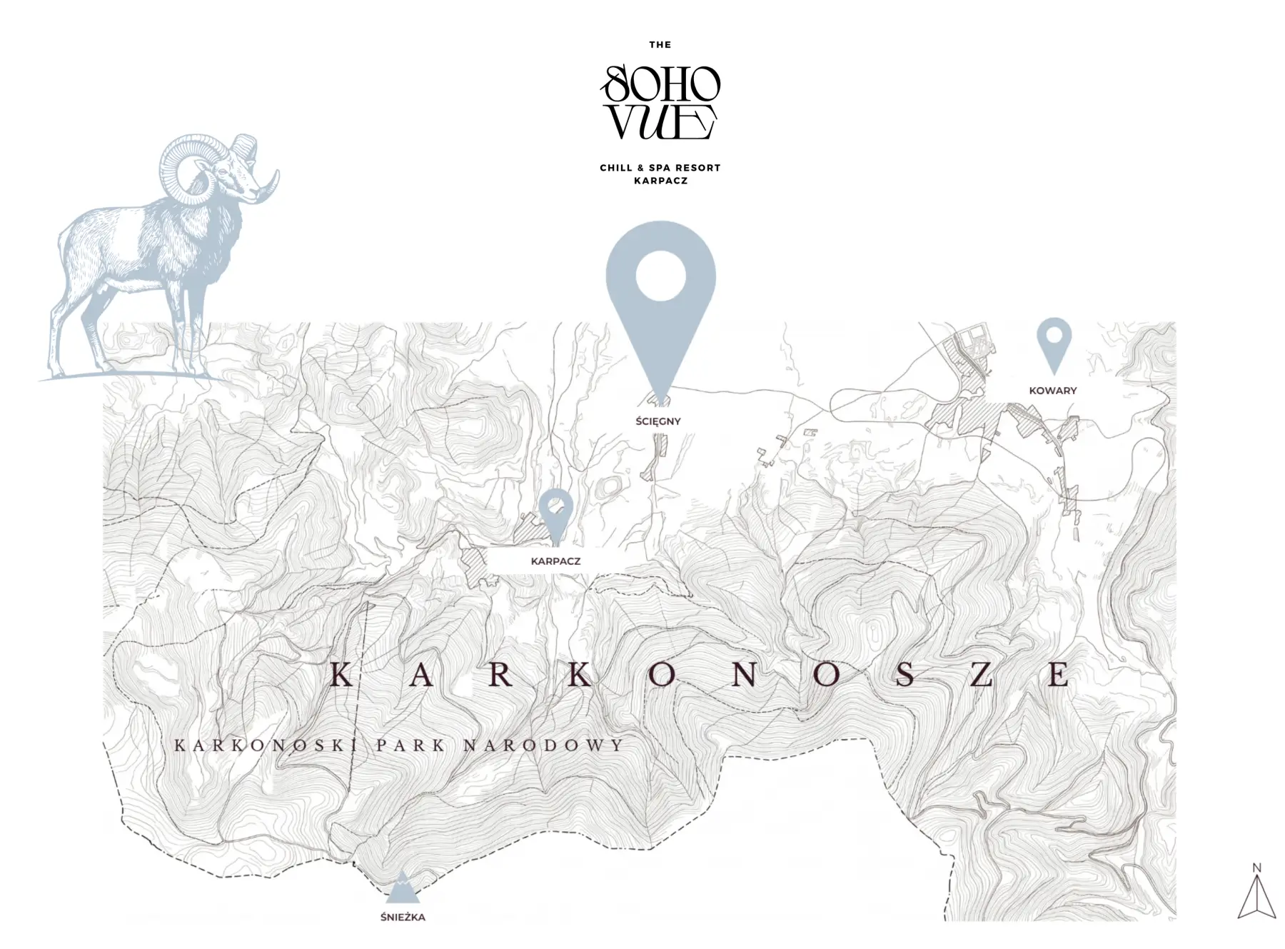 Mapka okolicy: położenie SOHO VUE względem Karpacza i Karkonoszy